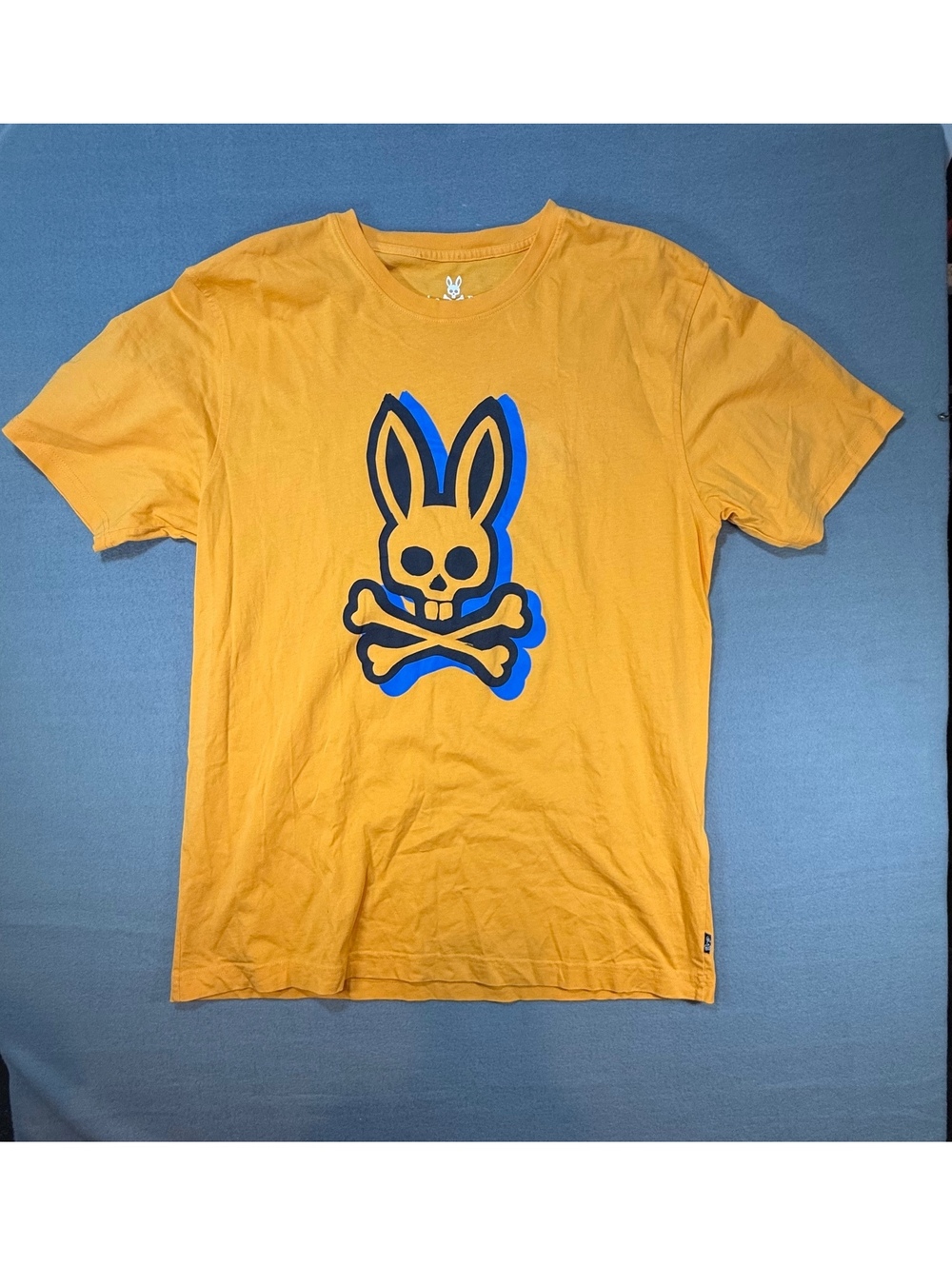 Psycho Bunny Men's Yellow Pima Cotton T-Shirt with Skull Bunny Logo Size 7